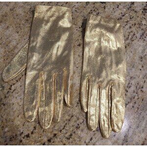Vintage Size S Gold Metallic Formal 7.5" Gloves Disco WhimsiGoth Fairy